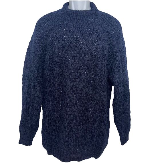 Patrick Malin Donegal Ireland Wool Cable Knit Fisherman Sweater Blue Men's XL - Picture 1 of 8